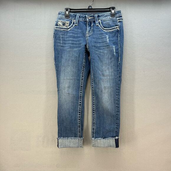 Vigoss Jeans Women's Size 3/4 Chelsea Capri Heritage Fit Raw Hem Bling Flashy - Picture 6 of 16